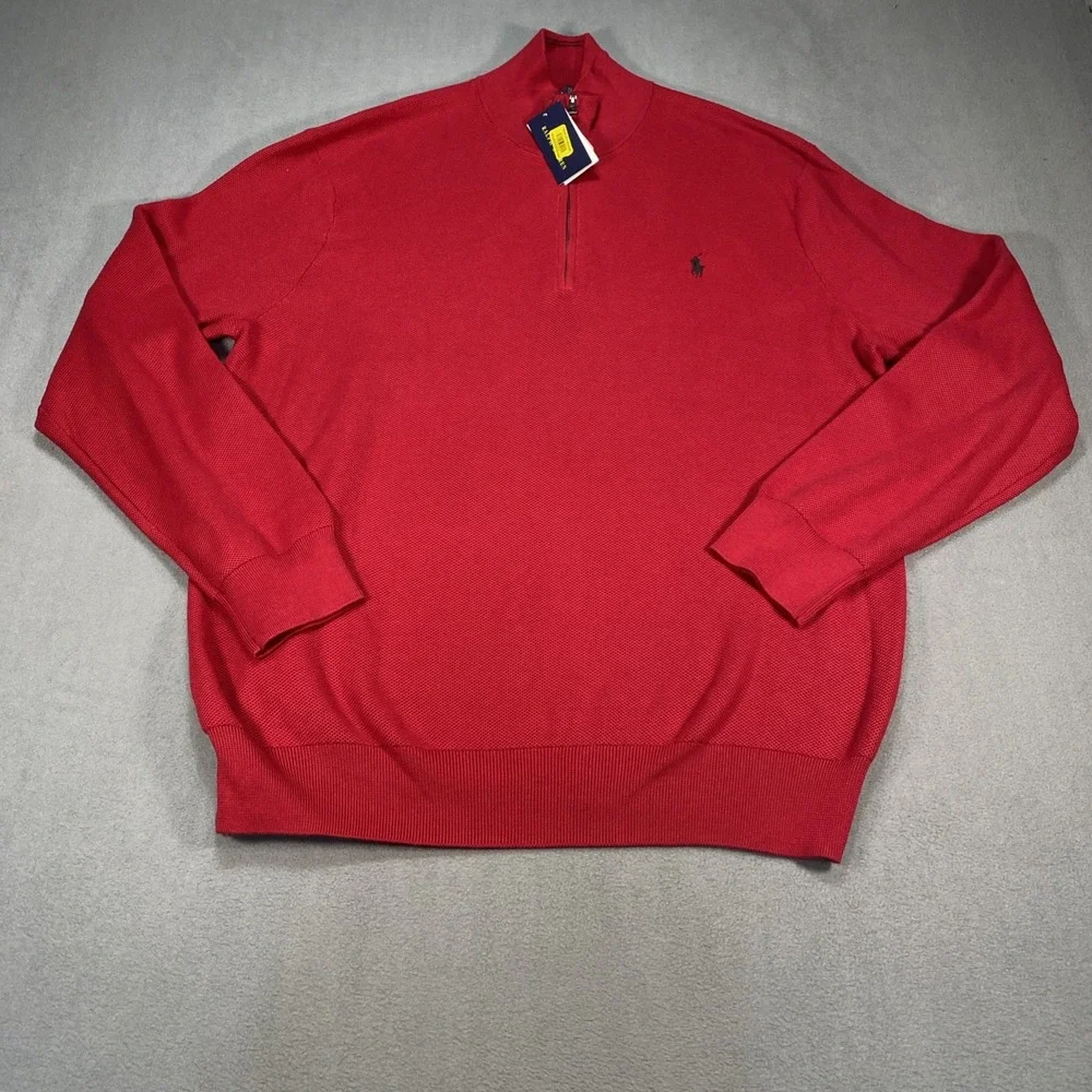 Polo Ralph Lauren Men's XXL/TTG 1/4 Zip Knit Sweater Classic Red Mock Neck NWT